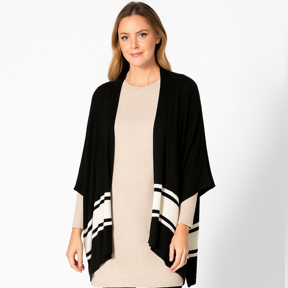 Elan USA‎ Striped Black White Poncho-Style Cardigan Size O/S NWT